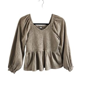 Old Navy Taupe Smocked Peplum Blouse
